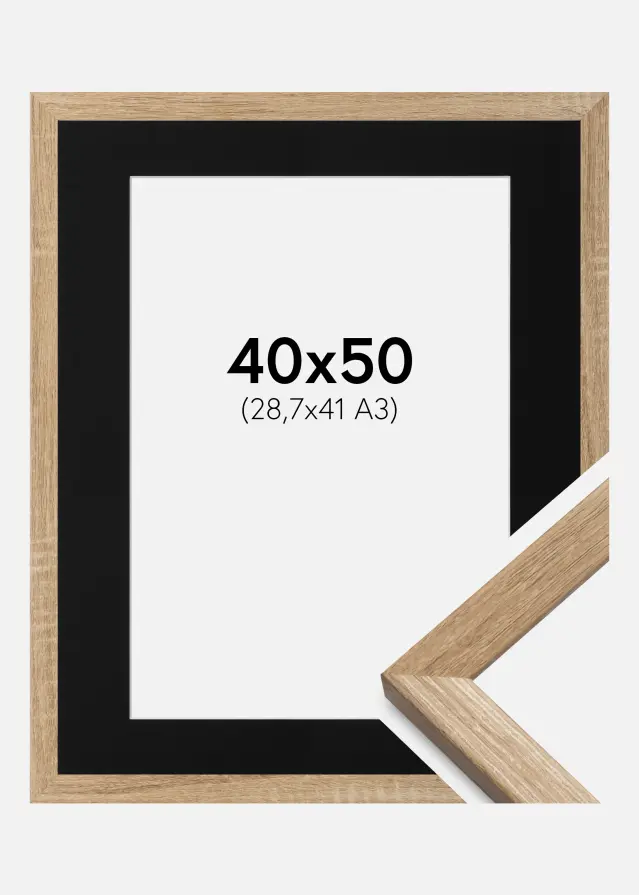 Ram med passepartou Fotolijst Fiorito Licht Eiken 40x50 cm - Passe-partout Zwart 29,7x42 cm (A3)