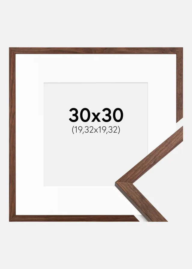 Ram med passepartou Fotolijst Galant Walnoot 30x30 cm - Passe-partout Wit 8x8 inches