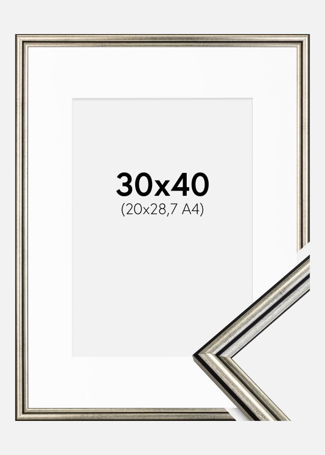 Ram med passepartou Fotolijst Horndal Zilver 30x40 cm - Passe-partout Wit 21x29,7 cm (A4)