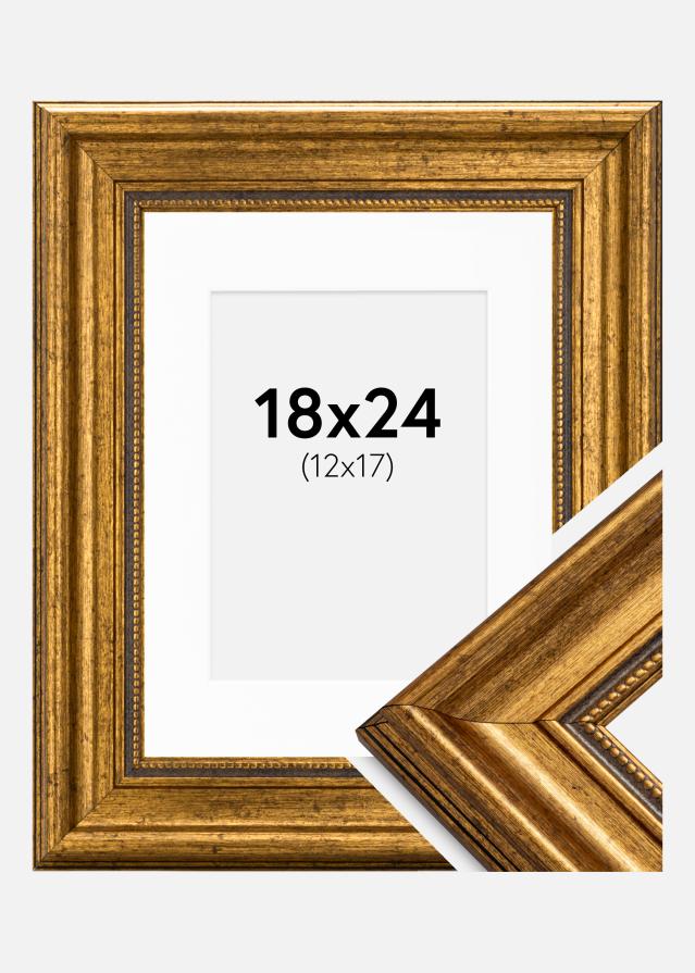 Ram med passepartou Fotolijst Rokoko Goud 18x24 cm - Passe-partout Wit 13x18 cm