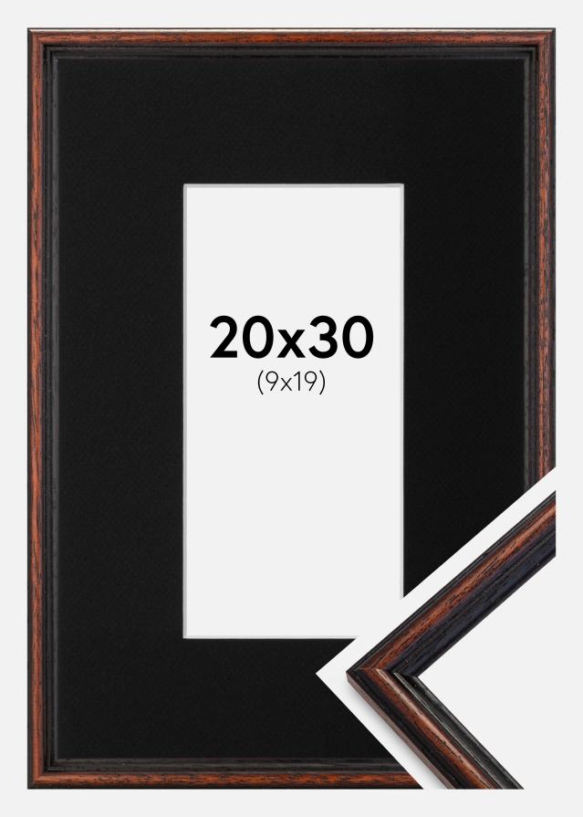 Ram med passepartou Fotolijst Horndal Walnoot 20x30 cm - Passe-partout Zwart 10x20 cm