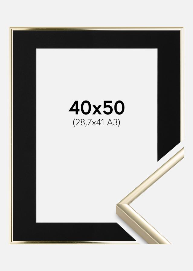 Ram med passepartou Fotolijst Aluminium Glanzend Goud 40x50 cm - Passe-partout Zwart 29,7x42 cm (A3)