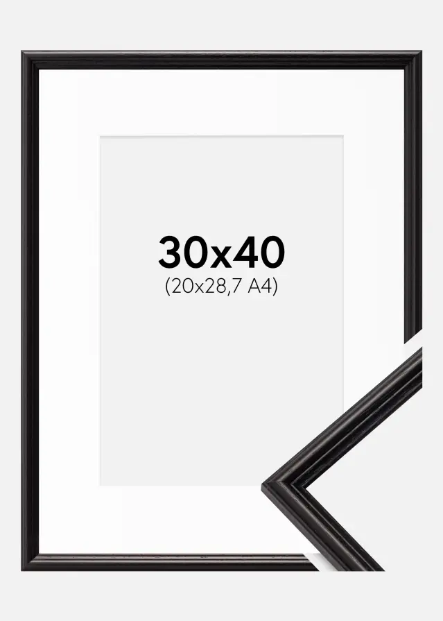 Ram med passepartou Fotolijst Horndal Zwart 30x40 cm - Passe-partout Wit 21x29,7 cm (A4)