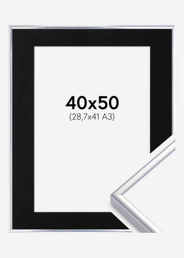Ram med passepartou Fotolijst Aluminium Glanzend Zilver 40x50 cm - Passe-partout Zwart 29,7x42 cm
