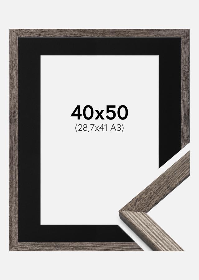 Ram med passepartou Fotolijst Fiorito Walnoot 40x50 cm - Passe-partout Zwart 29,7x42 cm (A3)