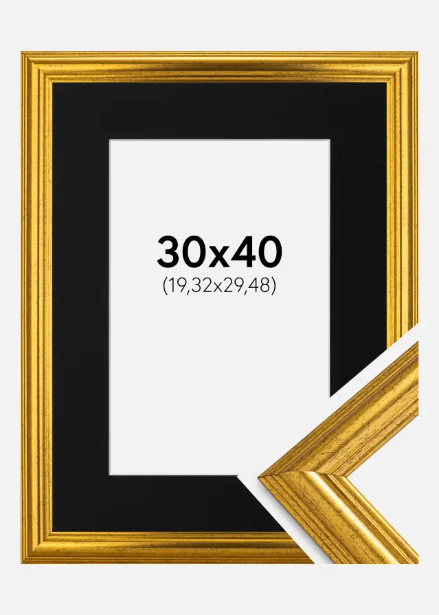 Ram med passepartou Fotolijst Västkusten Goud 30x40 cm - Passe-partout Zwart 8x12 inches
