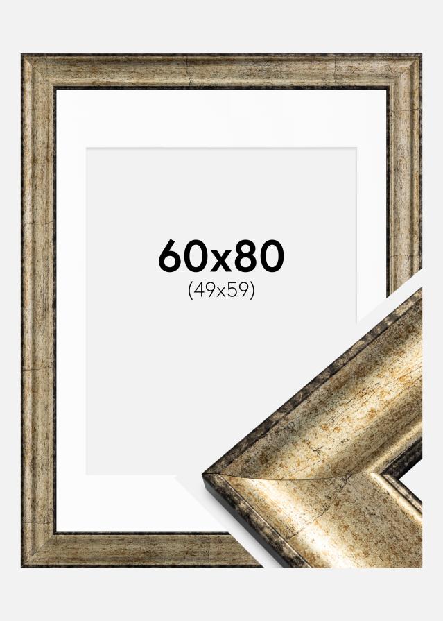 Ram med passepartou Fotolijst Saltsjöbaden Antiek goud 60x80 cm - Passe-partout Wit 50x60 cm