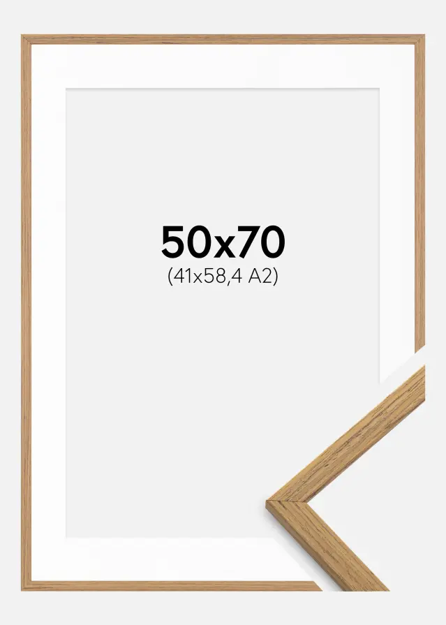 Ram med passepartou Fotolijst Edsbyn Teak 50x70 cm - Passe-partout Wit 42x59,4 cm (A2)