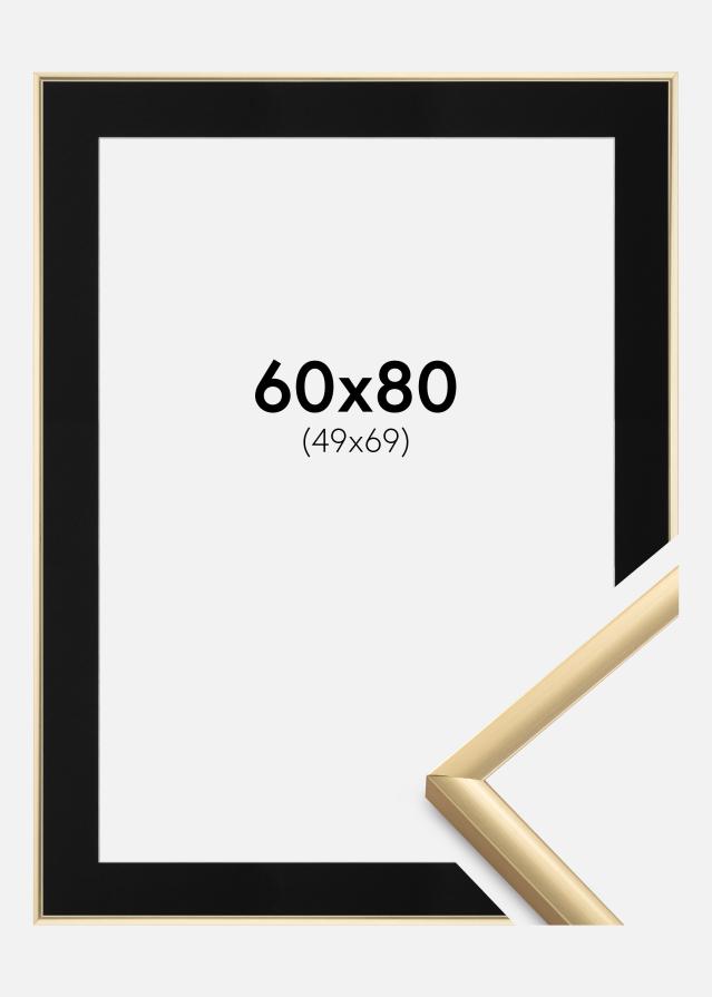 Ram med passepartou Fotolijst New Lifestyle Goud 60x80 cm - Passe-partout Zwart 50x70 cm