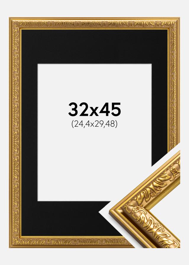 Ram med passepartou Fotolijst Nostalgia Goud 32x45 cm - Passe-partout Zwart 10x12 inches
