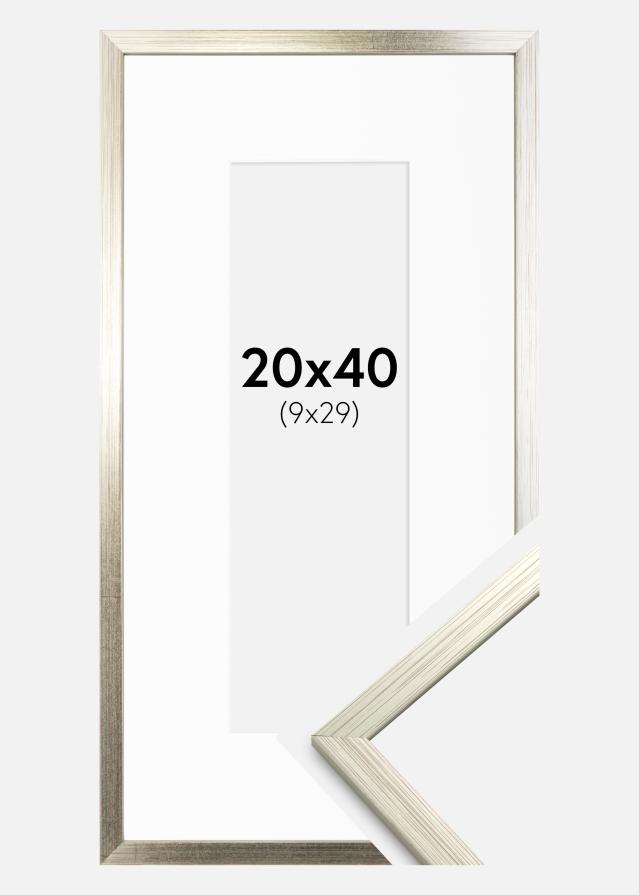 Ram med passepartou Fotolijst Edsbyn Zilver 20x40 cm - Passe-partout Wit 10x30 cm