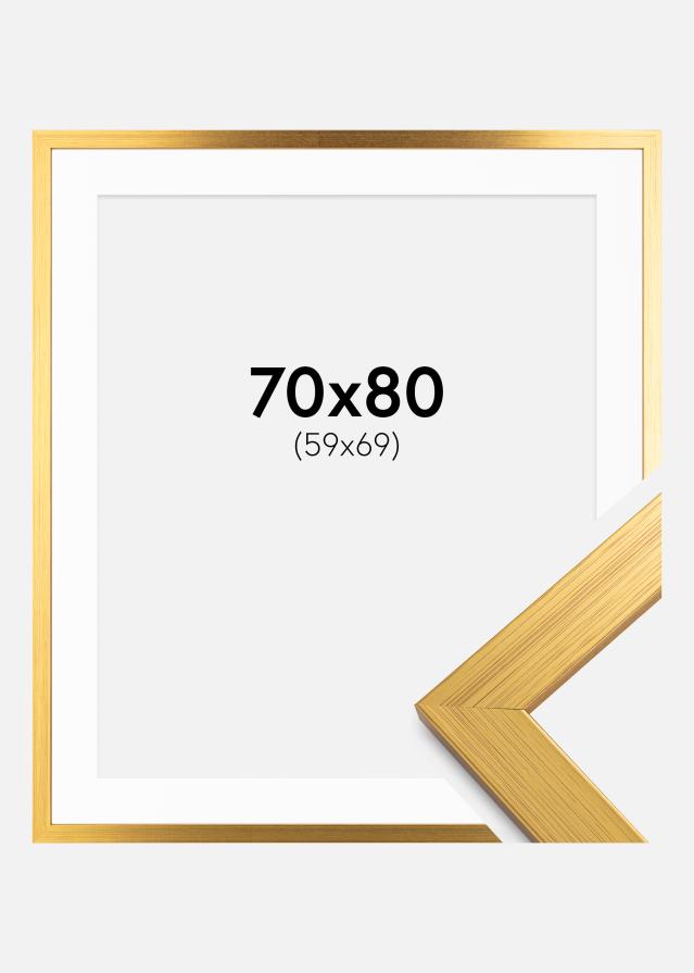 Ram med passepartou Fotolijst Gold Wood 70x80 cm - Passe-partout Wit 60x70 cm