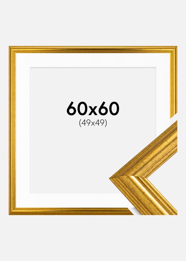 Ram med passepartou Fotolijst Västkusten Goud 60x60 cm - Passe-partout Wit 50x50 cm