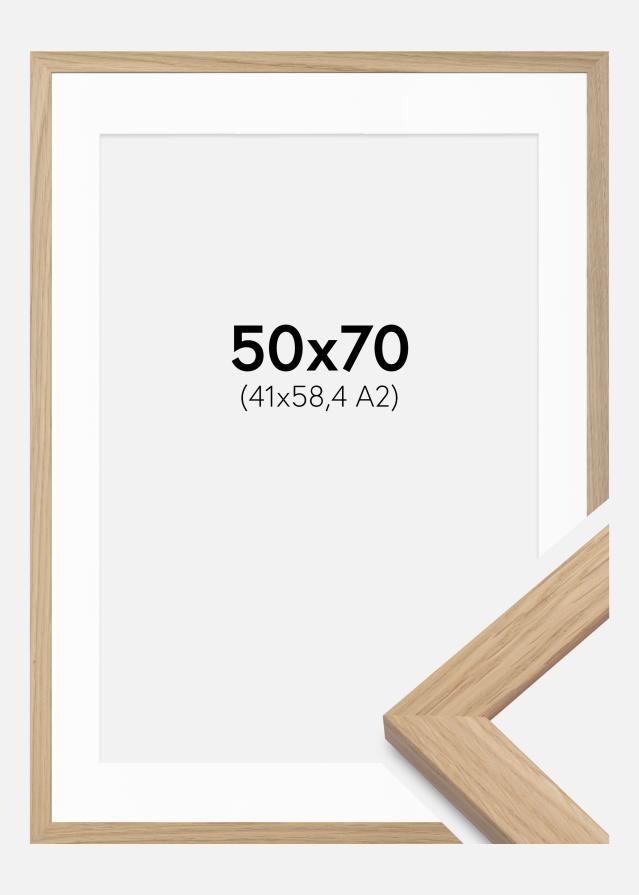 Ram med passepartou Fotolijst Oak Wood 50x70 cm - Passe-partout Wit 42x59,4 cm (A2)