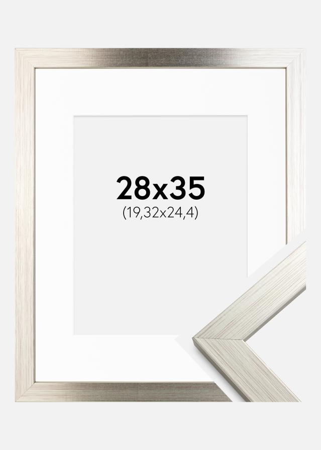 Ram med passepartou Fotolijst Silver Wood 28x35 cm - Passe-partout Wit 8x10 inches