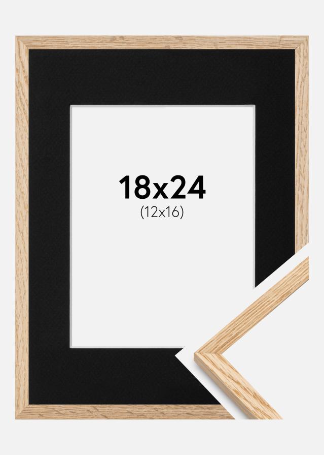 Ram med passepartou Fotolijst Smal Eikenhout 18x24 cm - Passe-partout Zwart 13x17 cm