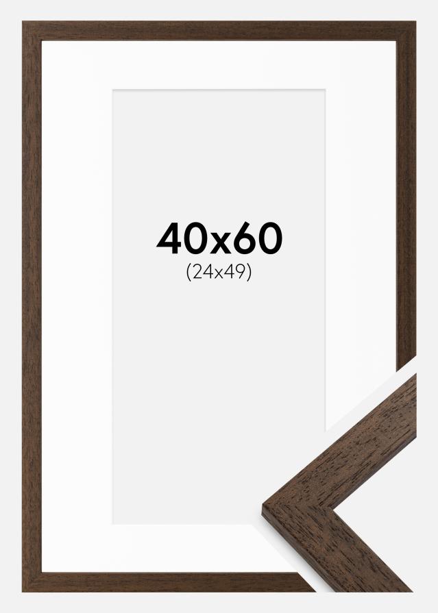 Ram med passepartou Fotolijst Brown Wood 40x60 cm - Passe-partout Wit 25x50 cm