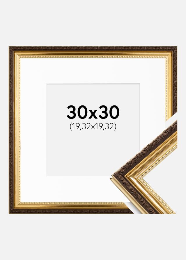 Ram med passepartou Fotolijst Abisko Goud 30x30 cm - Passe-partout Wit 8x8 inches