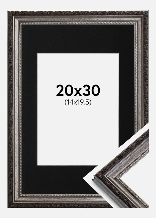 Ram med passepartou Fotolijst Abisko Zilver 20x30 cm - Passe-partout Zwart 15x21 cm (A5)