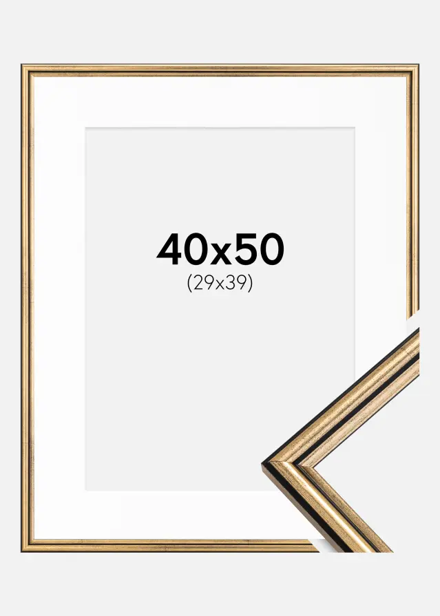 Ram med passepartou Fotolijst Horndal Goud 40x50 cm - Passe-partout Wit 30x40 cm