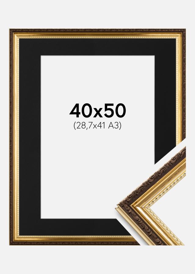 Ram med passepartou Fotolijst Abisko Goud 40x50 cm - Passe-partout Zwart 29,7x42 cm (A3)