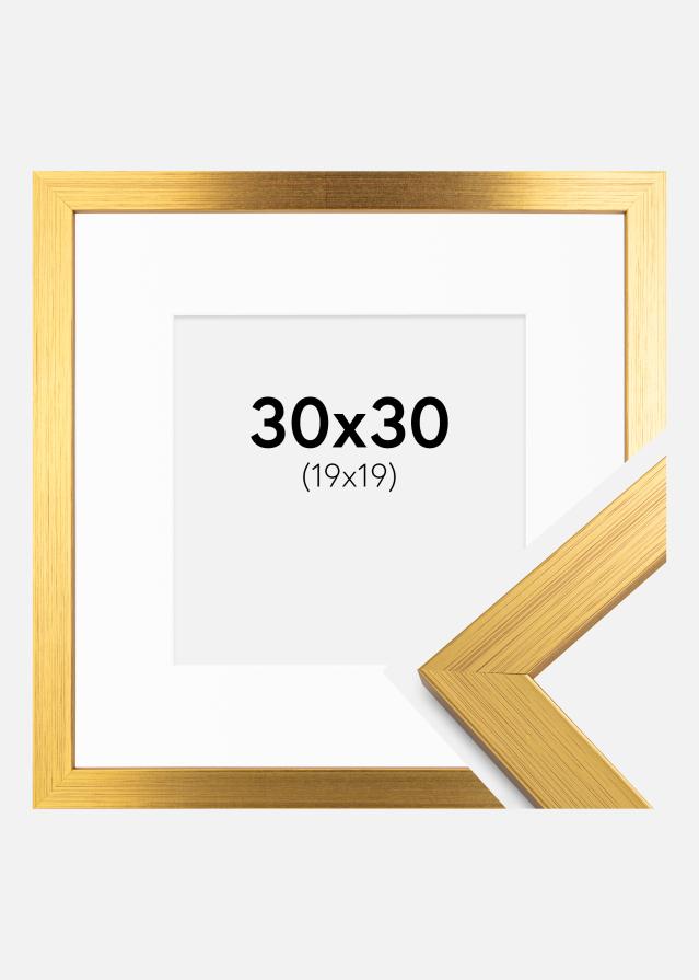 Ram med passepartou Fotolijst Gold Wood 30x30 cm - Passe-partout Wit 20x20 cm