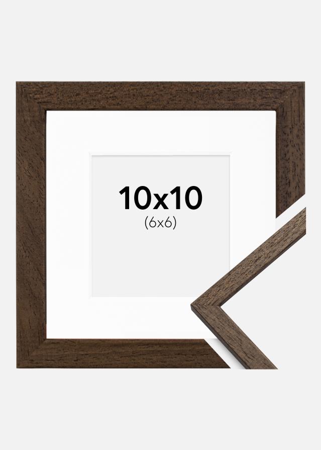 Ram med passepartou Fotolijst Edsbyn Walnoot 10x10 cm - Passe-partout Wit 7x7 cm