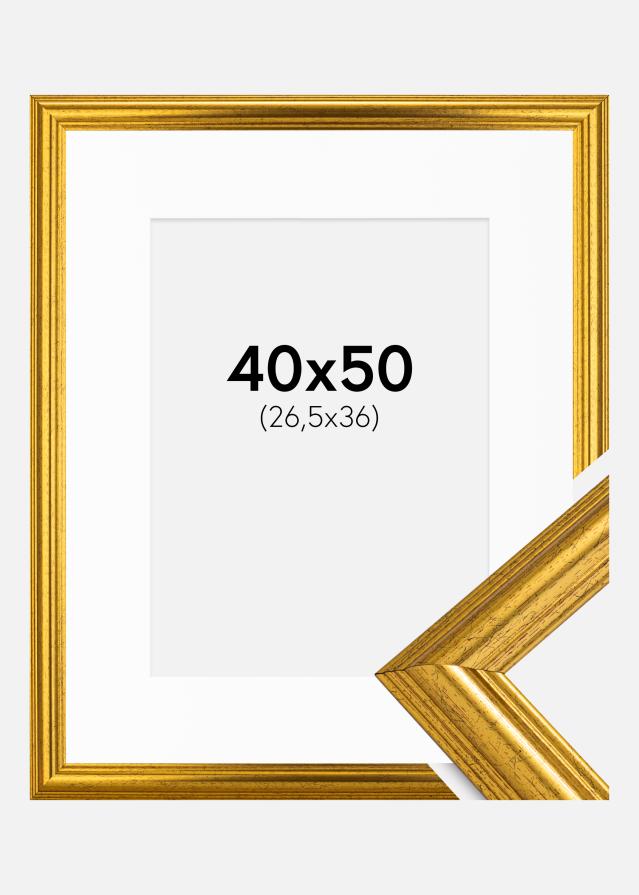Ram med passepartou Fotolijst Västkusten Goud 40x50 cm - Passe-partout Wit 27,5x37 cm