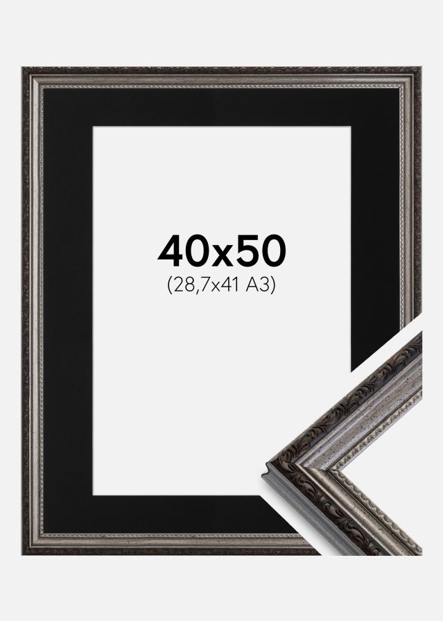 Ram med passepartou Fotolijst Abisko Zilver 40x50 cm - Passe-partout Zwart 29,7x42 cm (A3)