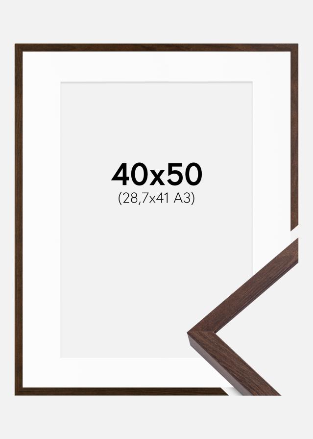 Ram med passepartou Fotolijst E-Line Walnoot 40x50 cm - Passe-partout Wit 29,7x42 cm (A3)