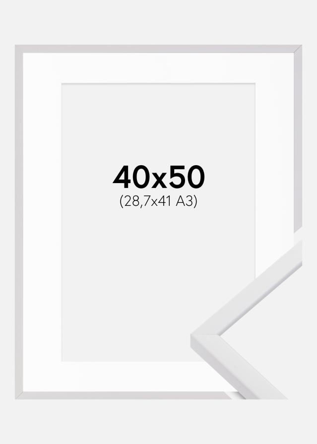 Ram med passepartou Fotolijst E-Line Wit 40x50 cm - Passe-partout Wit 29,7x42 cm (A3)