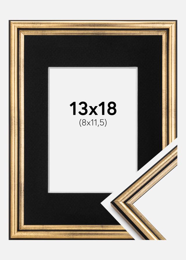 Ram med passepartou Fotolijst Horndal Goud 13x18 cm - Passe-partout Zwart 9x12 cm