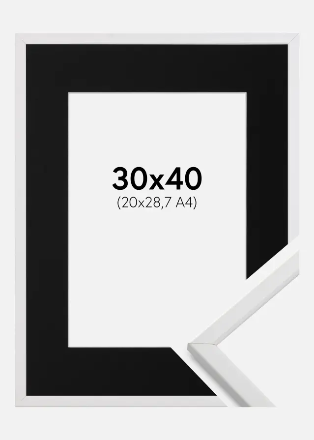 Ram med passepartou Fotolijst Galant Wit 30x40 cm - Passe-partout Zwart 21x29,7 cm (A4)