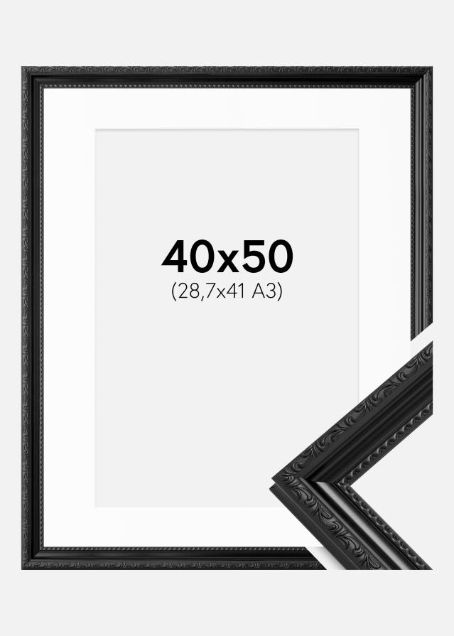 Ram med passepartou Fotolijst Abisko Zwart 40x50 cm - Passe-partout Wit 29,7x42 cm (A3)