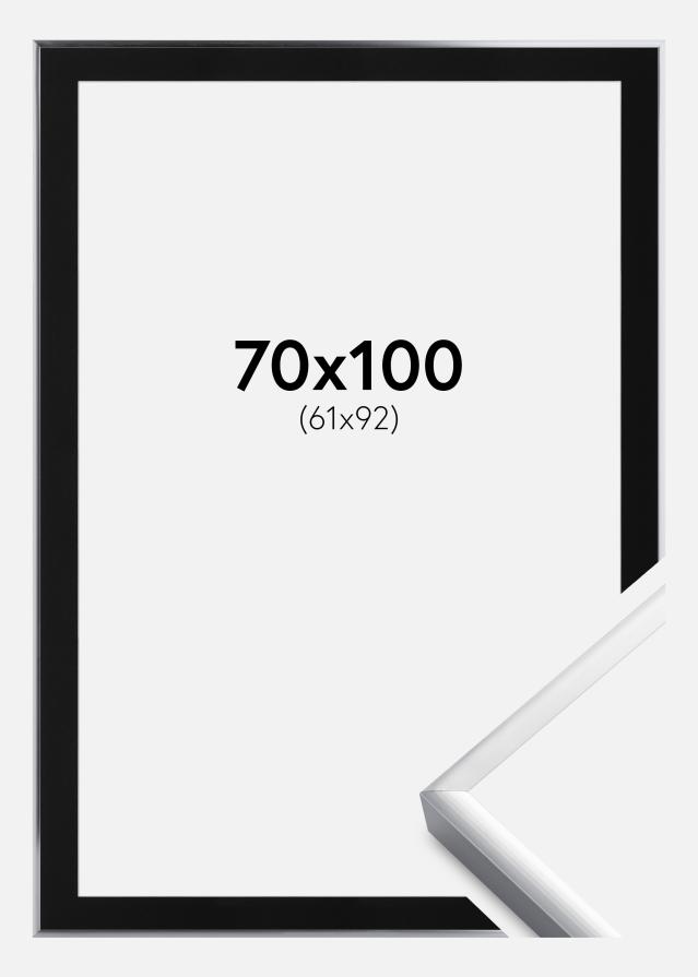 Ram med passepartou Fotolijst Poster Frame Aluminium Zilver 70x100 cm - Passe-partout Zwart 62x93 cm