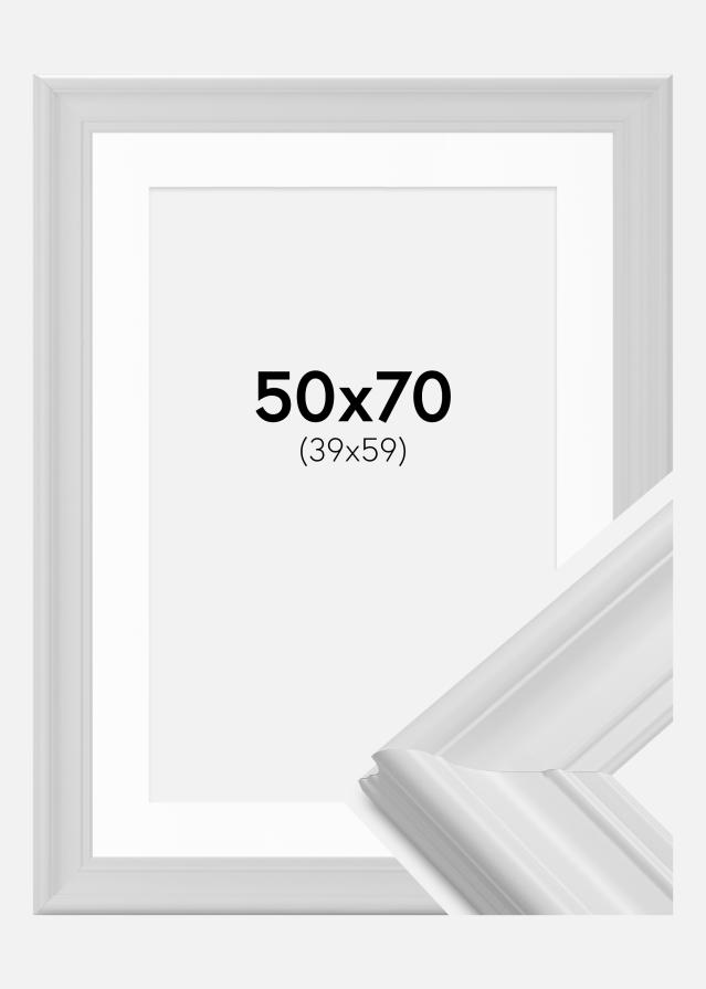 Ram med passepartou Fotolijst Mora Premium Wit 50x70 cm - Passe-partout Wit 40x60 cm