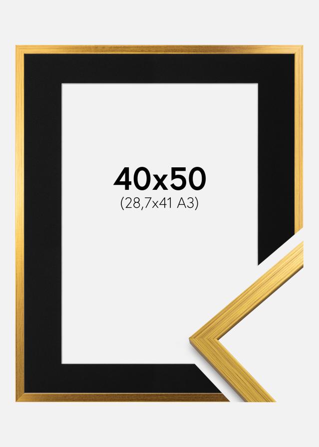 Ram med passepartou Fotolijst Edsbyn Goud 40x50 cm - Passe-partout Zwart 29,7x42 cm (A3)