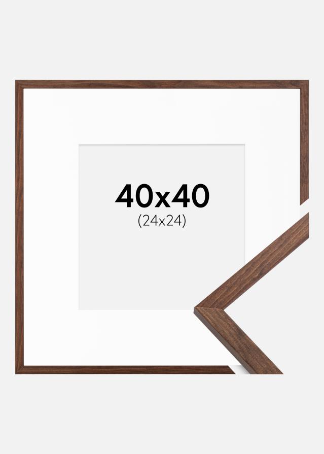 Ram med passepartou Fotolijst Galant Walnoot 40x40 cm - Passe-partout Wit 25x25 cm