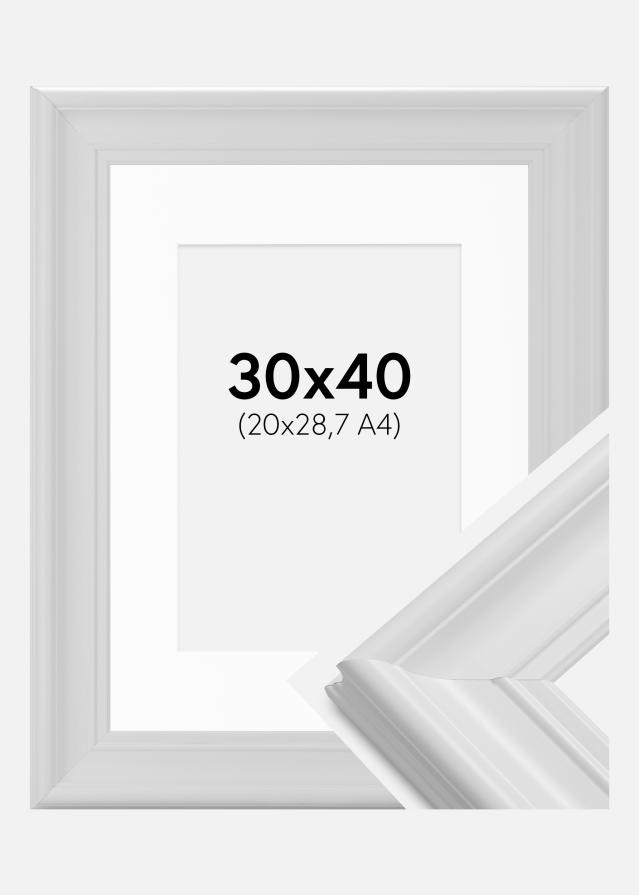 Ram med passepartou Fotolijst Mora Premium Wit 30x40 cm - Passe-partout Wit 21x29,7 cm (A4)