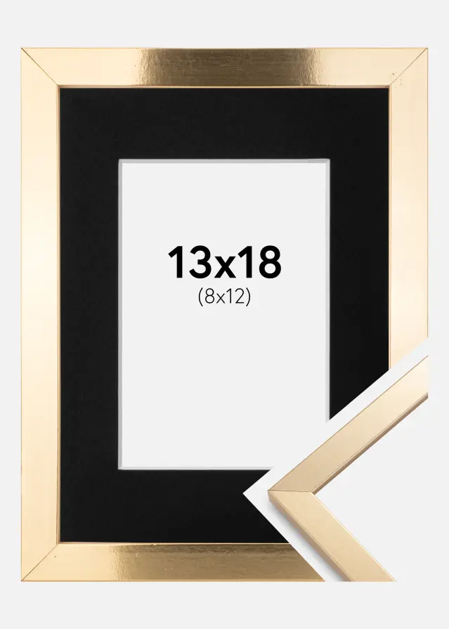 Ram med passepartou Fotolijst Trendy Goud 13x18 cm - Passe-partout Zwart 9x13 cm