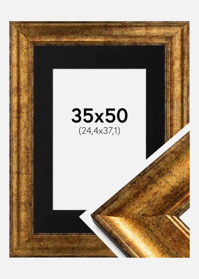 Ram med passepartou Fotolijst Saltsjöbaden Goud 35x50 cm - Passe-partout Zwart 10x15 inches