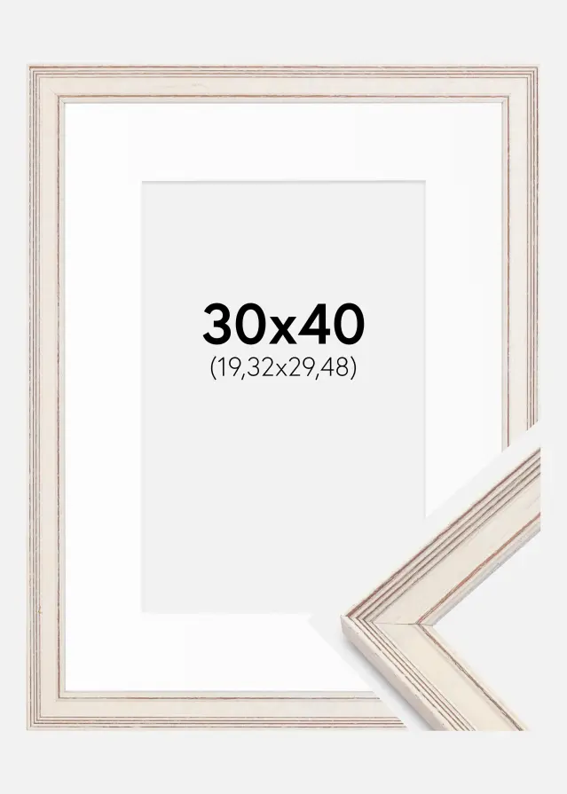 Ram med passepartou Fotolijst Shabby Chic Wit 30x40 cm - Passe-partout Wit 8x12 inches