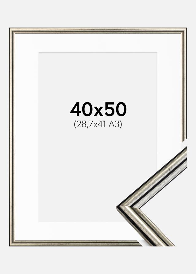 Ram med passepartou Fotolijst Horndal Zilver 40x50 cm - Passe-partout Wit 29,7x42 cm (A3)