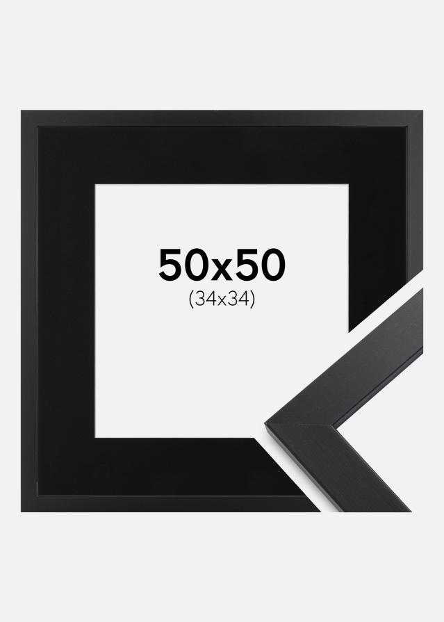 Ram med passepartou Fotolijst Black Wood 50x50 cm - Passe-partout Zwart 35x35 cm