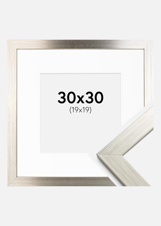 Ram med passepartou Fotolijst Silver Wood 30x30 cm - Passe-partout Wit 20x20 cm