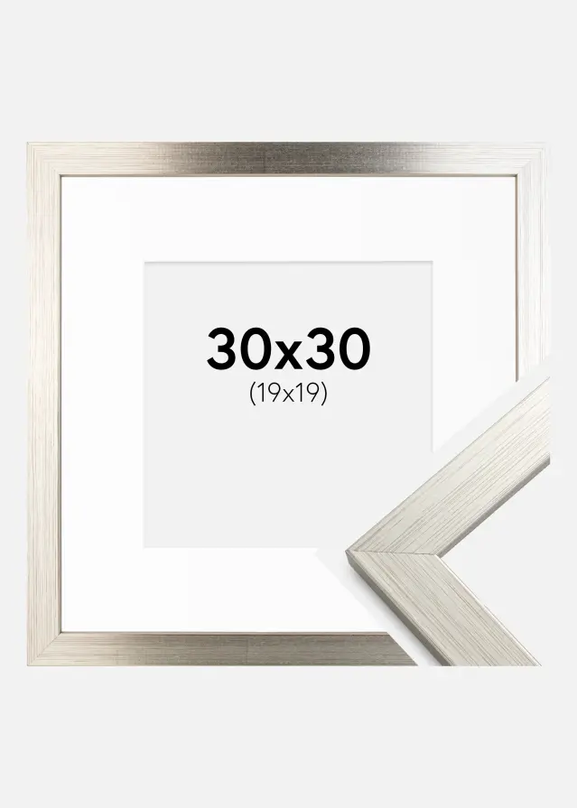 Ram med passepartou Fotolijst Silver Wood 30x30 cm - Passe-partout Wit 20x20 cm