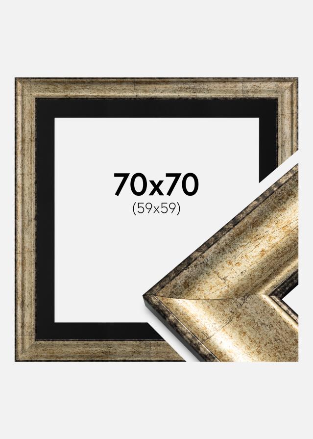 Ram med passepartou Fotolijst Saltsjöbaden Antiek Goud 70x70 cm - Passe-partout Zwart 60x60 cm