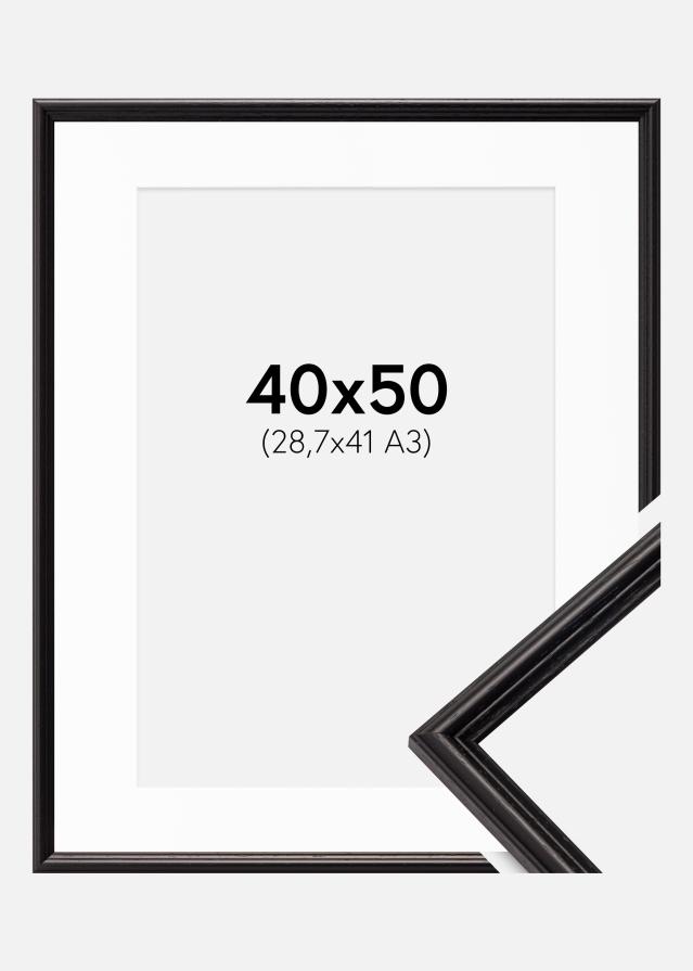 Ram med passepartou Fotolijst Horndal Zwart 40x50 cm - Passe-partout Wit 29,7x42 cm (A3)