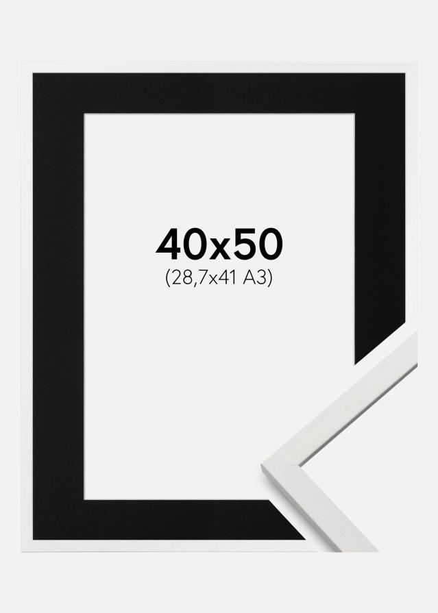 Ram med passepartou Fotolijst Edsbyn Wit 40x50 cm - Passe-partout Zwart 29,7x42 cm (A3)