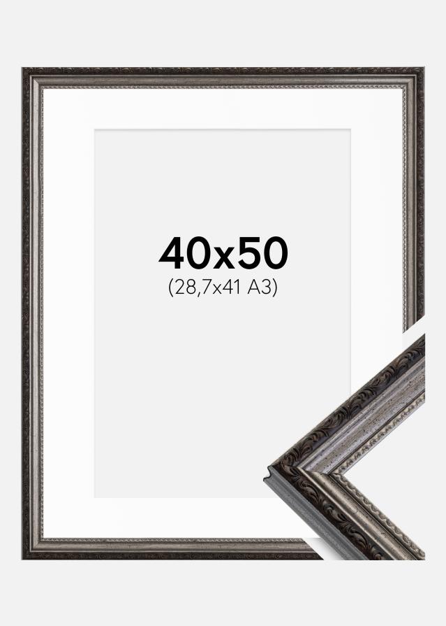 Ram med passepartou Fotolijst Abisko Zilver 40x50 cm - Passe-partout Wit 29,7x42 cm (A3)